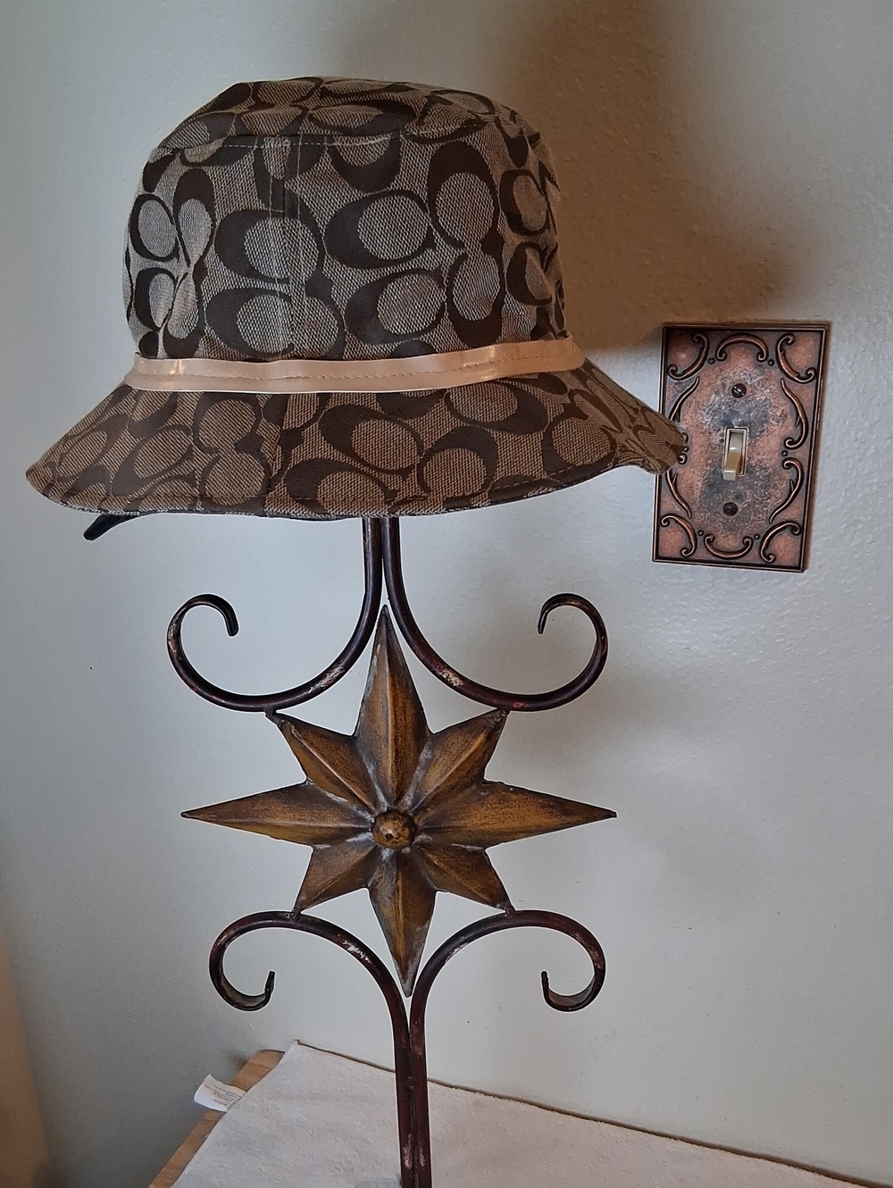 Coach Signature Canvas Bucket Hat in Brown with Cream Satin Trim